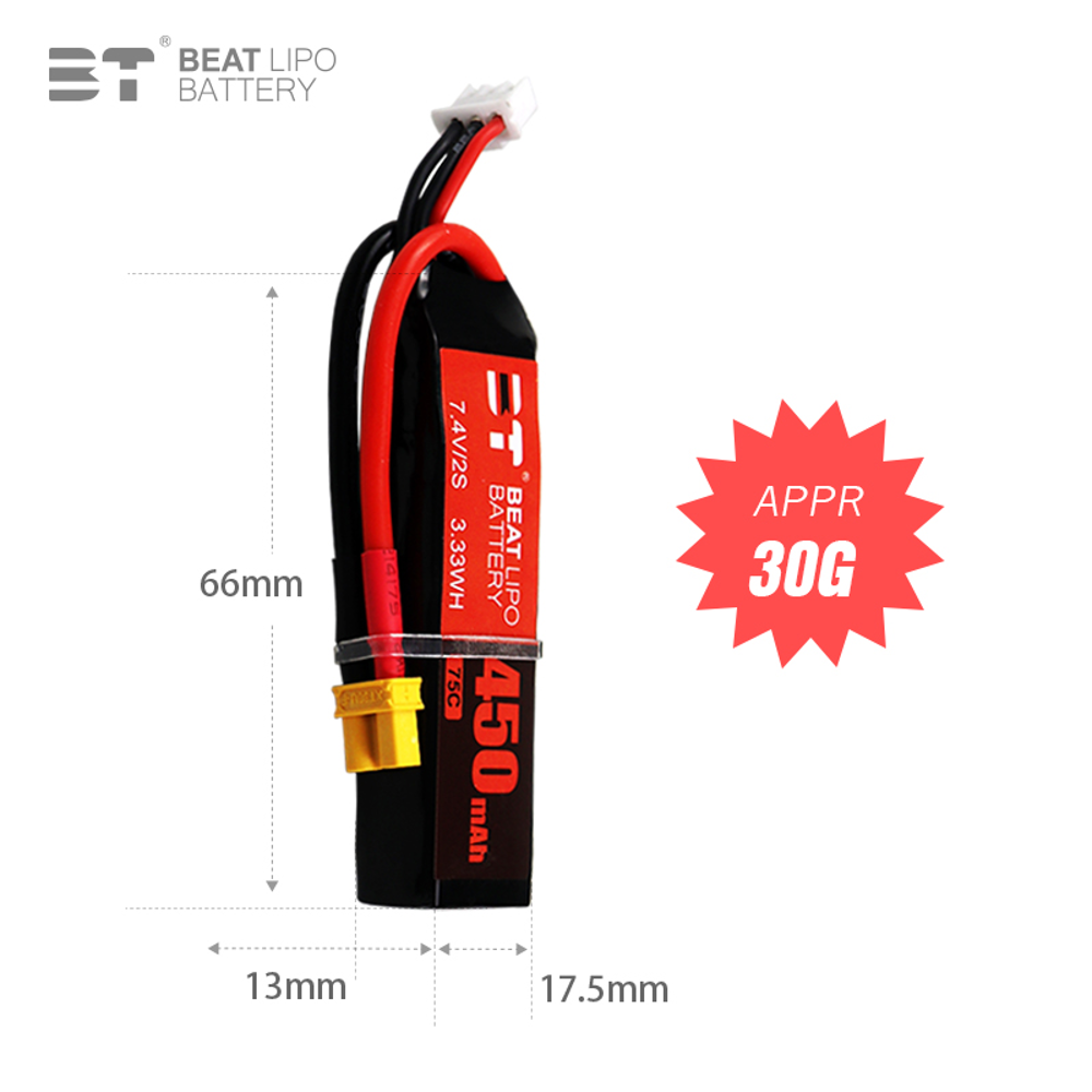 ビート 2S 7.4V 450mAh 75C リポバッテリー - Drone Battery Li-Ion のレビューと価格