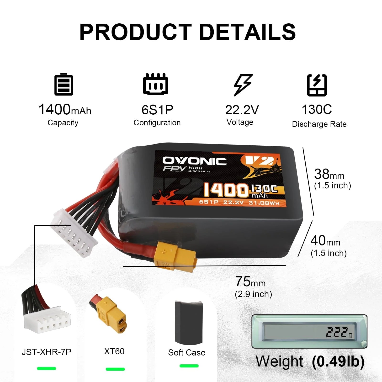 Ovonic 6S LiPoバッテリー 22.2V 1400 - Drone Battery Bag のレビューと価格