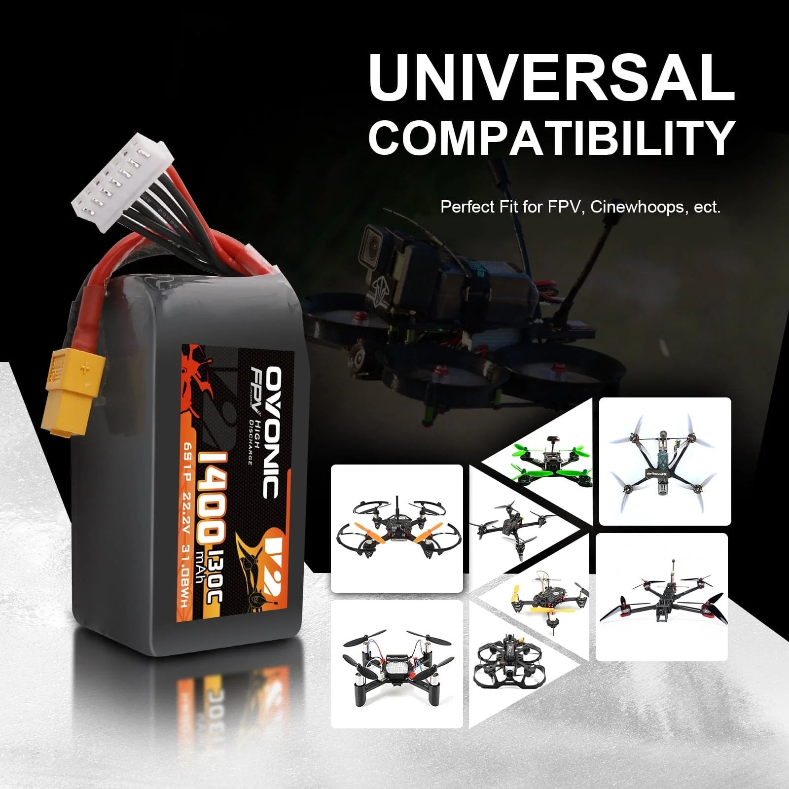 Ovonic 6S LiPoバッテリー 22.2V 1400 - Drone Battery Bag のレビューと価格